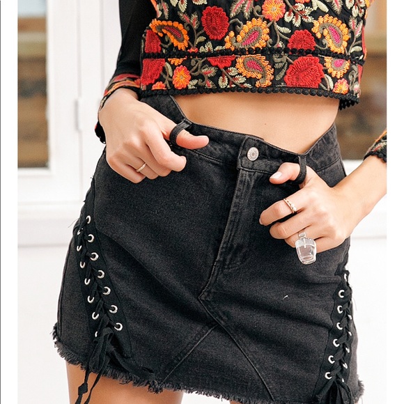 black denim lace up skirt - Picture 5 of 8